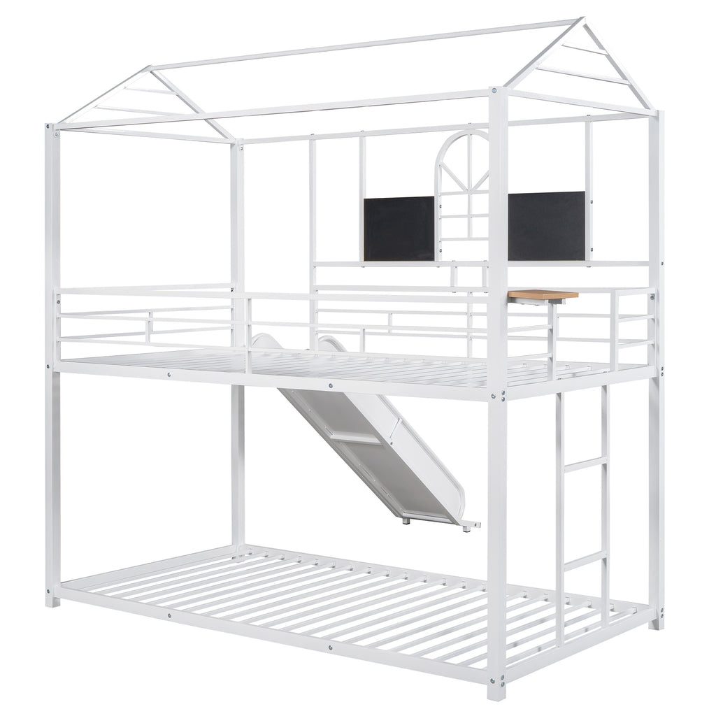 Twin Over Twin Metal Bunk Bed ,Metal Housebed With Slide,Three Colors Available.(White with White Slide)(OLD SKU :LP000095AAK)