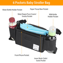 Load image into Gallery viewer, Stroller Organizer Bag 6 Pockets Baby Trolley Bag with Cup Holder for Paper Tissue Diaper Phone Snacks Baby Cream