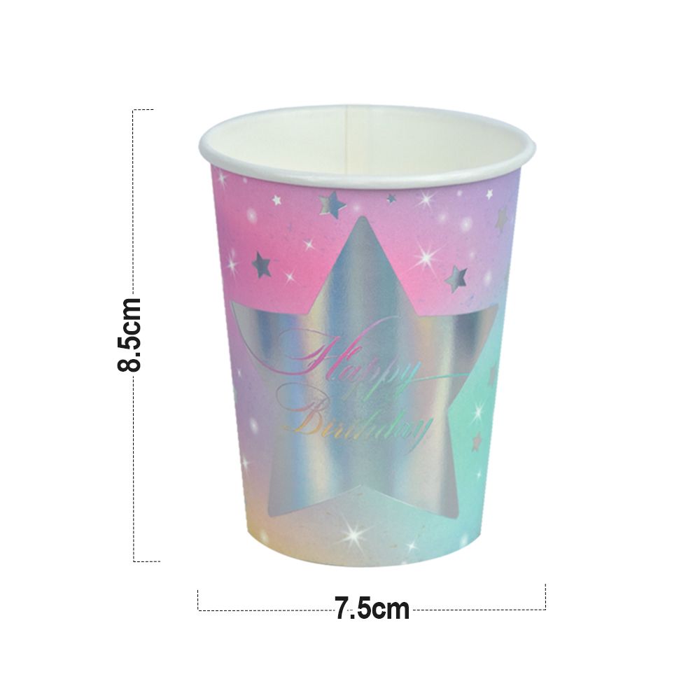 Starry Solid Color Iridescent Silver Birthday Celebration Paper Cups Birthday Party Supplies A total of 72