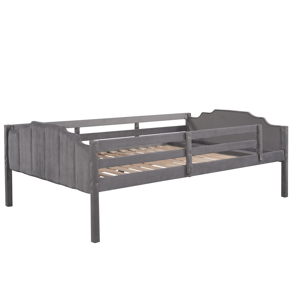 Full Over Twin & Twin Bunk Bed, Velvet Triple Bunk Bed with Drawers and Guardrails, Gray