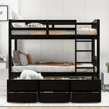 Load image into Gallery viewer, Twin over Twin Wood Bunk Bed with Trundle and Drawers, Espresso