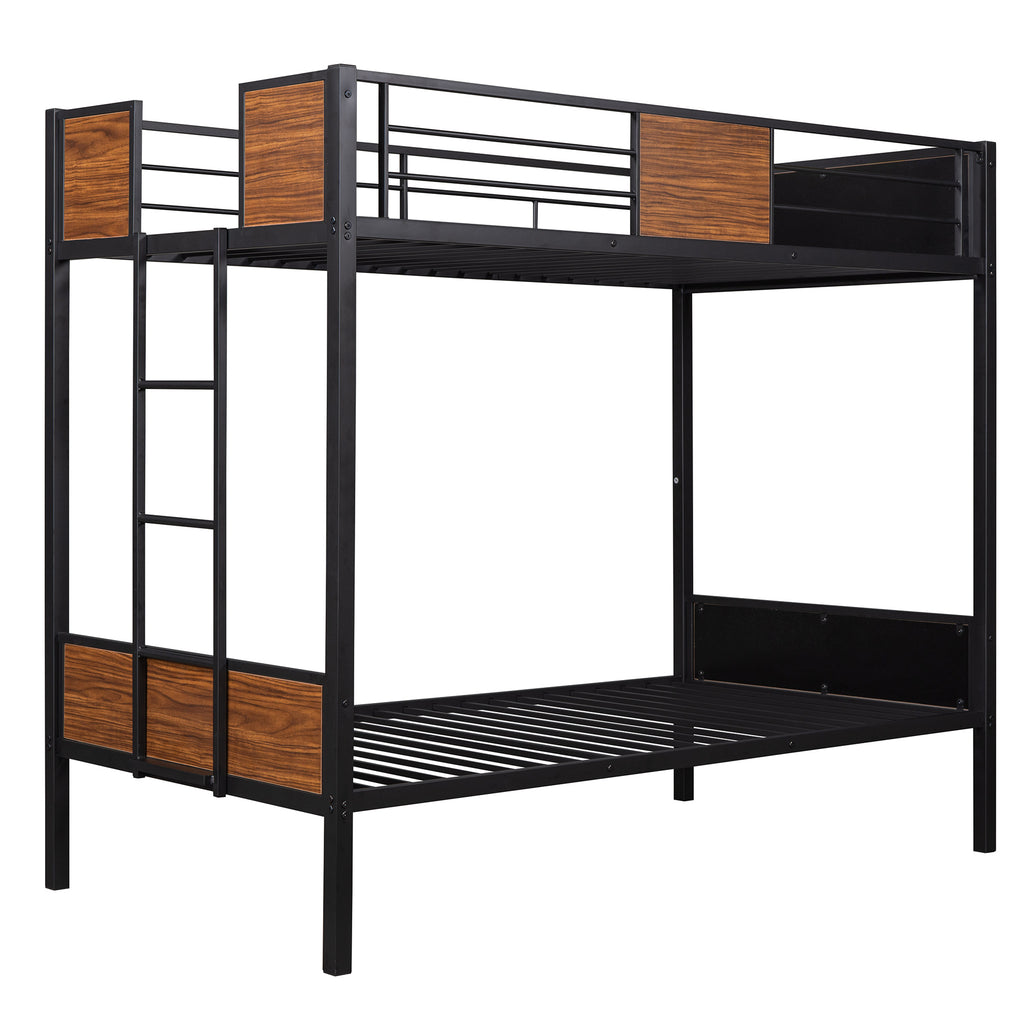 Twin-over-twin bunk bed modern style steel frame bunk bed with safety rail