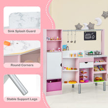 Load image into Gallery viewer, 2-in-1 Double-sided Kids Kitchen and Market with Realistic Light and Sound