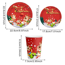 Load image into Gallery viewer, 30Pcs Christmas Party Tableware Set 7 and 9 Inch Elk Claus Paper Plates 3.5 Inch Paper Cup Cute Xmas Disposable Cups for Xmas Holiday Dinner Supplies