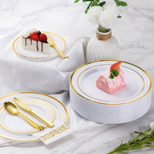 Load image into Gallery viewer, 700 Piece Gold Dinnerware Set for 100 Guests, 100 Gold Rim Dinner Plates,Dessert Plates, Paper Napkins, Cups