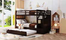 Load image into Gallery viewer, Twin-Over-Twin Bunk Bed with Twin Size Trundle and 3 Storage Stairs,Espresso