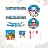 Christmas 10-piece set   Set Party Supplies Snowman Disposable Tableware Paper Plates and Napkins Banners Plastic tablecloths Cutlery Serves 60 for Merry Christmas Party Home Indoor Outdoor Decor