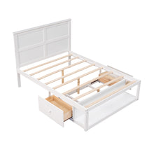 Load image into Gallery viewer, Full Size Platform Bed with Drawer on the Each Side and Shelf on the End of the Bed, White