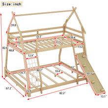 Load image into Gallery viewer, Twin over Queen House Bunk Bed with Climbing Nets and Climbing Ramp, Natural