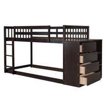Load image into Gallery viewer, Twin over Twin Bunk Bed with 4 Drawers and 3 Shelves-Espresso