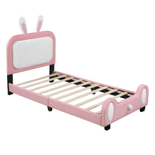 Load image into Gallery viewer, Twin size Upholstered Rabbit-Shape Princess Bed, Twin Size Platform Bed with Headboard and Footboard, White+Pink