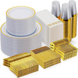 700 Piece Gold Dinnerware Set for 100 Guests, 100 Gold Rim Dinner Plates,Dessert Plates, Paper Napkins, Cups