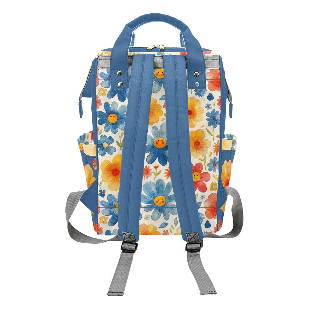 Diaper Bag Backpack - Watercolor Floral Smileys Girls Personalized Diaper Backpack