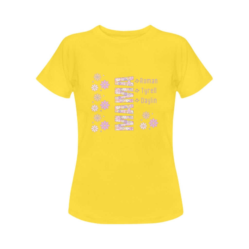 Personalized MAMA T-shirt With Kids Names Retro Floral in Classic Colors 100% Cotton Jersey Knit