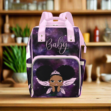 Load image into Gallery viewer, Cutest African American Baby Girl Fairy Princess Custom Diaper Bag - Cosmic Waterproof Backpack