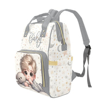 Load image into Gallery viewer, Baby Boy Blonde With Teddy Bear Moons and Stars Diaper Backpack Waterproof Backpack