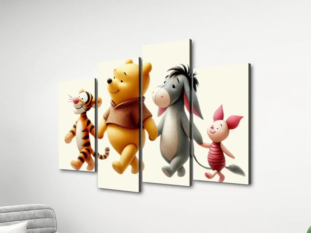 Pooh and Friends Canvas Set Nursery Wall Art Prints 4 Panels Baby Shower Gift Gender Neutral Large Wall Art Nursery Decor Gift for Baby