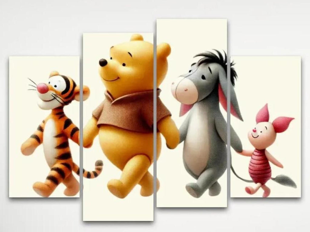 Pooh and Friends Canvas Set Nursery Wall Art Prints 4 Panels Baby Shower Gift Gender Neutral Large Wall Art Nursery Decor Gift for Baby