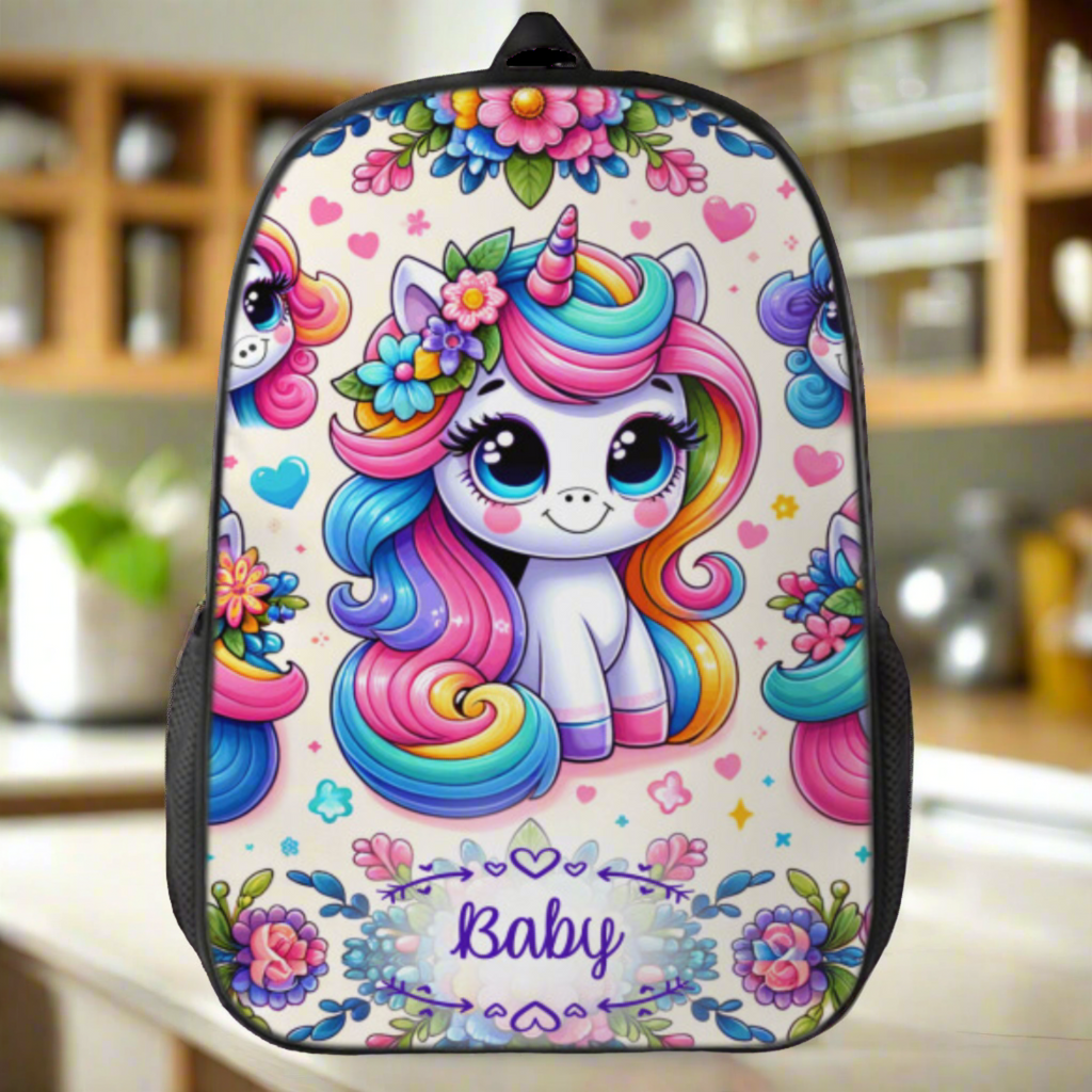 Personalized School Backpack Bag Matching Insulated Lunch Tote Bag Pencil Bag Pouch Set of 3 for School With Rainbow Unicorns Custom Set