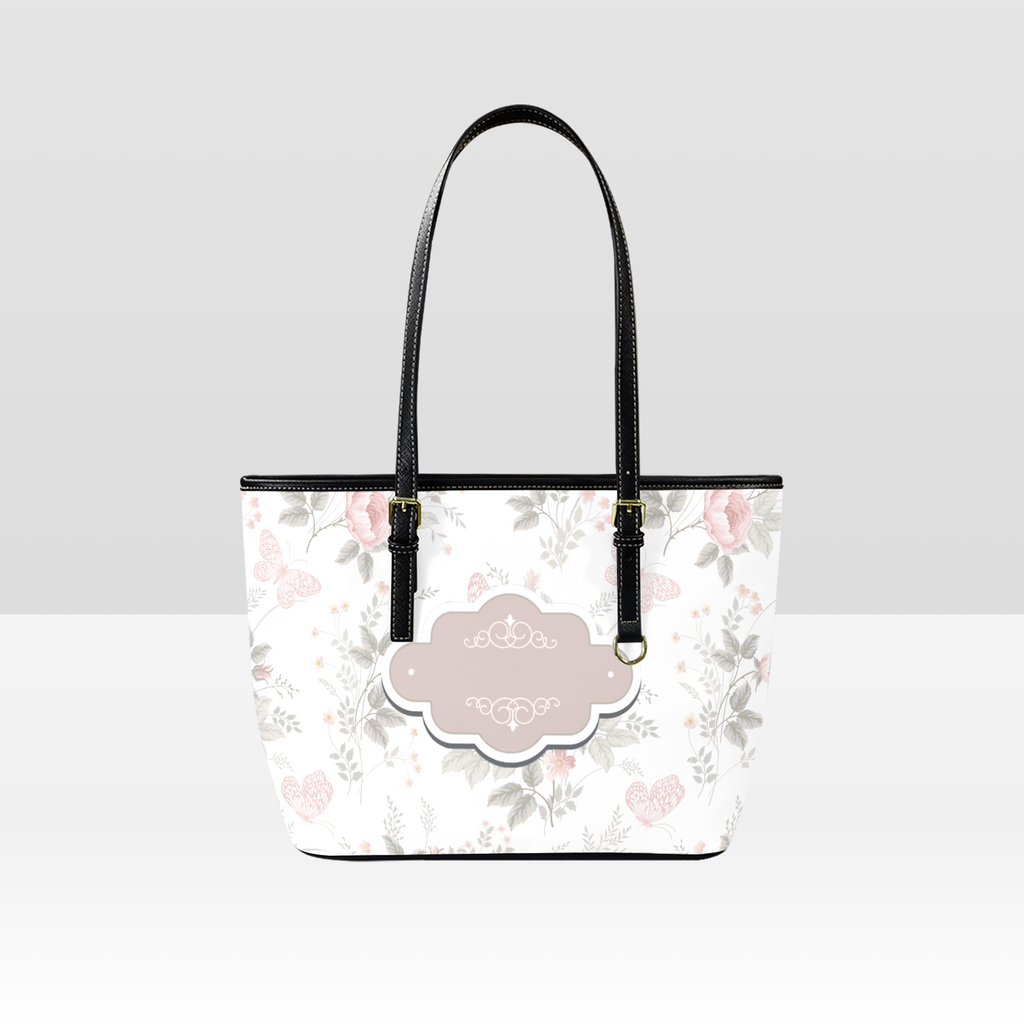 Floral Leather Tote Bag Personalized For Baby Genuine Cross-Grain Leather for Baby Shower