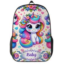 Load image into Gallery viewer, Personalized School Backpack Bag Matching Insulated Lunch Tote Bag Pencil Bag Pouch Set of 3 for School With Rainbow Unicorns Custom Set