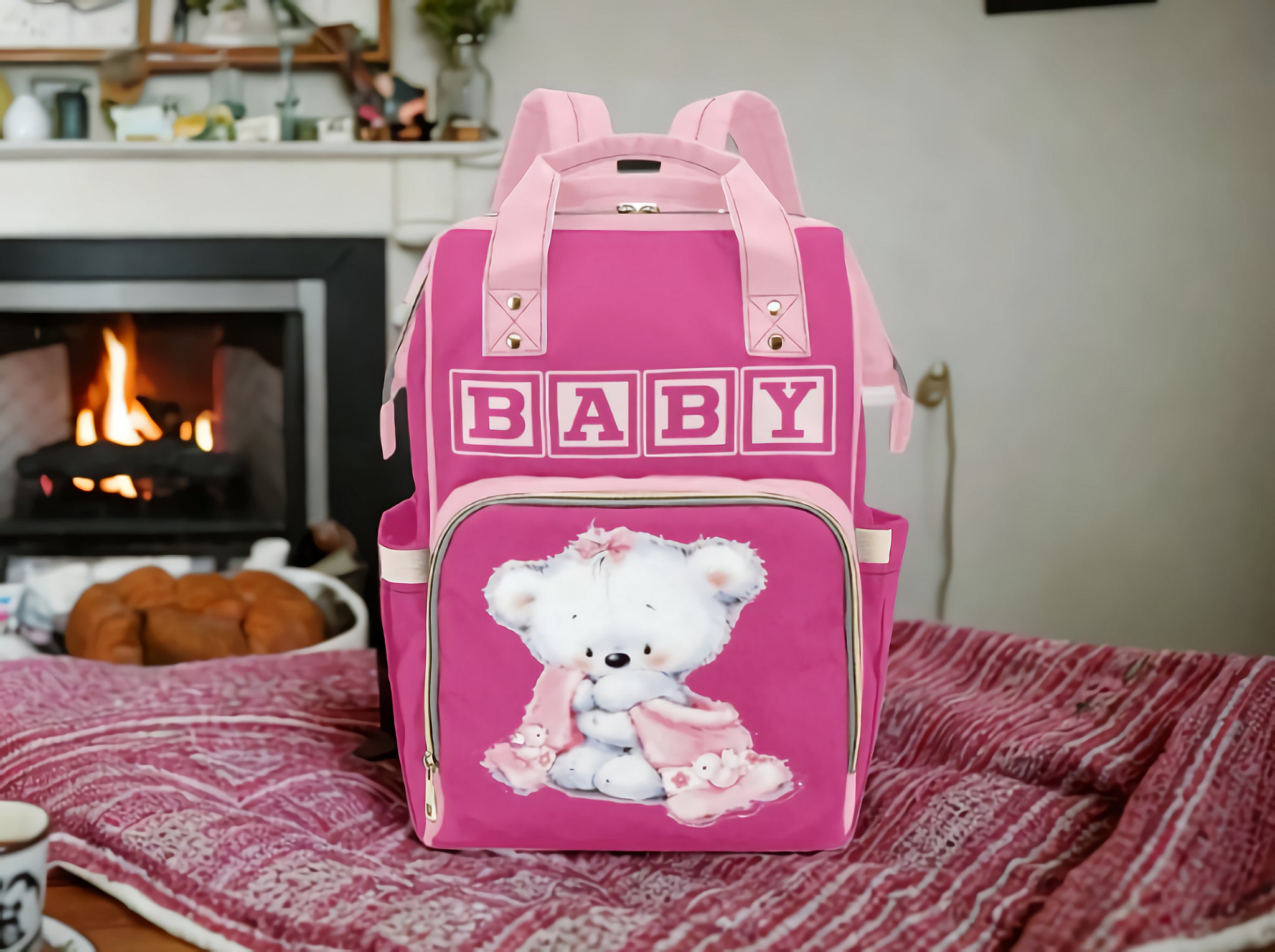 Designer Diaper Bags - Backpack Baby Bag Chocko Blocks Baby Girl Teddy Bear Multi-Function Backpack