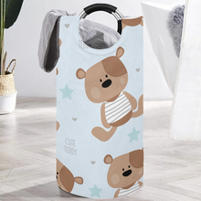 Load image into Gallery viewer, Teddy Bears on Blue Large Laundry Basket Round Laundry Hamper