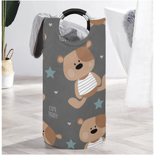 Load image into Gallery viewer, Teddy Bears on Gray Large Laundry Basket Round Laundry Hamper
