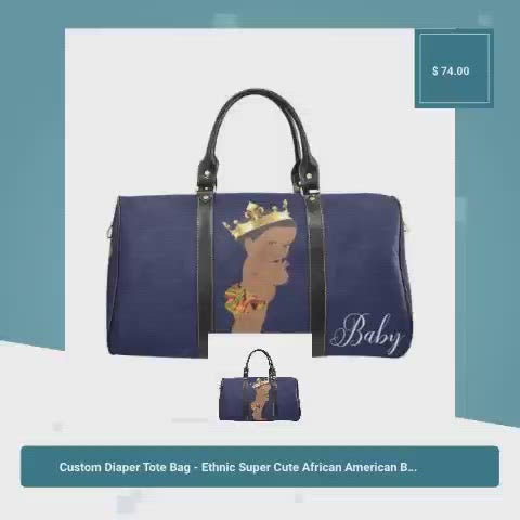 Custom Diaper Tote Bag - Ethnic Super Cute African American Baby Boy King - Navy Blue Travel Baby Bag by@Vidoo