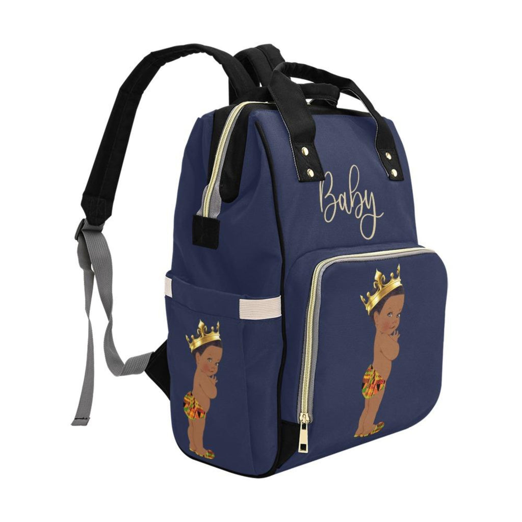 Designer Diaper Bag - Ethnic King African American Baby Boy - Navy Blue Multi-Function Backpack