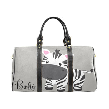 Custom Diaper Tote Bag | Adorable Cartoon Zebra On Gray With Personalized Heart Name - Diaper Travel Bag