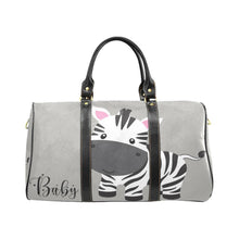 Load image into Gallery viewer, Custom Diaper Tote Bag | Adorable Cartoon Zebra On Gray With Personalized Heart Name - Diaper Travel Bag