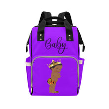 Load image into Gallery viewer, Designer Diaper Bag - Ethnic King African American Baby Boy - Royal Purple Multi-Function Backpack