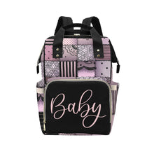 Load image into Gallery viewer, Designer Diaper Bag - Soft Pink and Black Quiltwork Diaper Bag Backpack