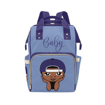 Diaper Bag Backpack - Super Cute African American Baby Boy Sporty Cap Waterproof Backpack