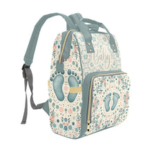 Load image into Gallery viewer, Baby Bag Backpack - Cute Boho Baby&#39;s Footprints in Green Multi-Function Backpack