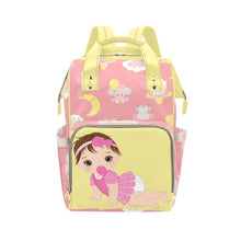Load image into Gallery viewer, Custom Diaper Bag - Backpack Diaper Bag - Cute Light Brown Hair Baby Girl In Pink - Yellow Diaper Bag