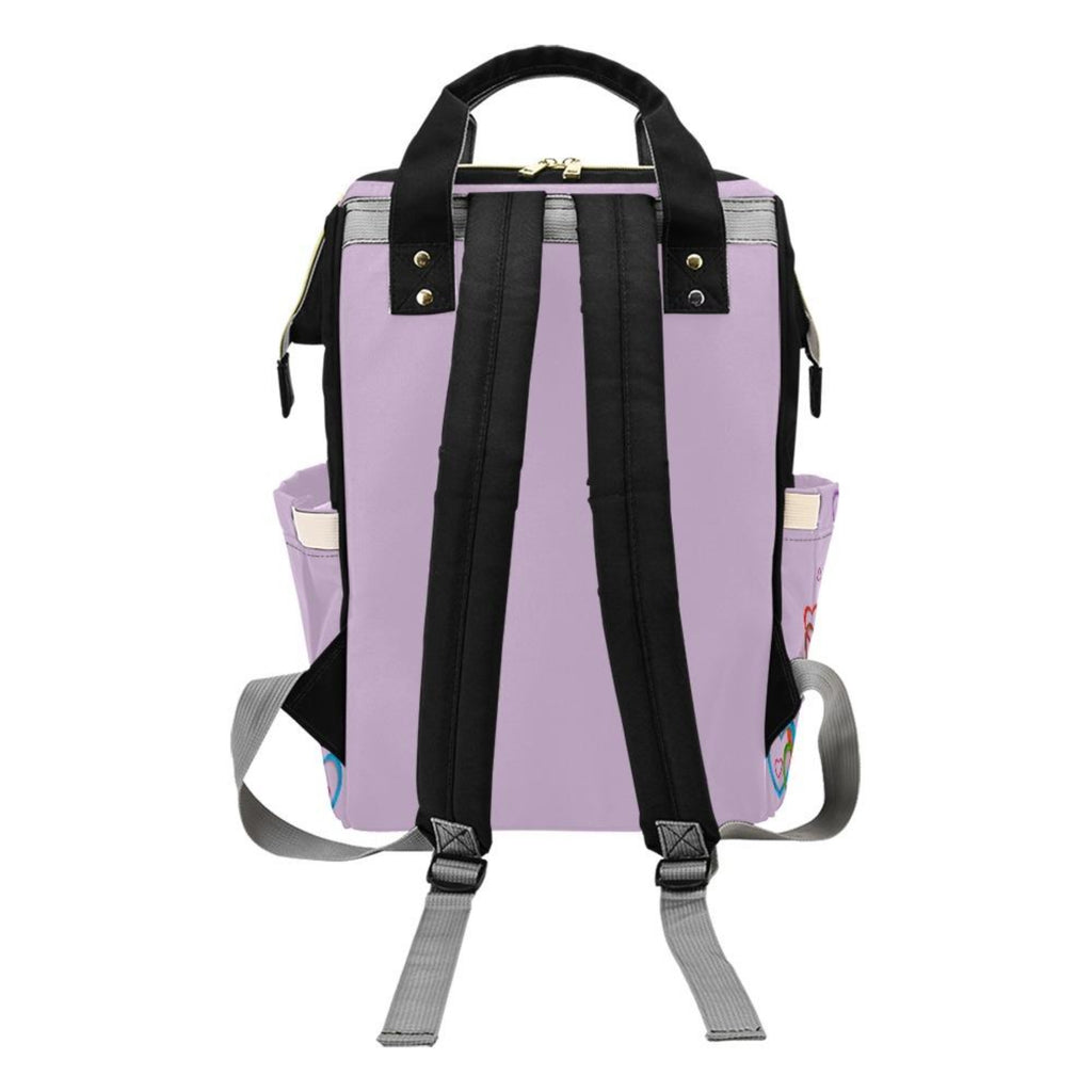 Designer Diaper Bag - African American Baby Girl With Afro Pigtails Lilac Multi-Function Backpack