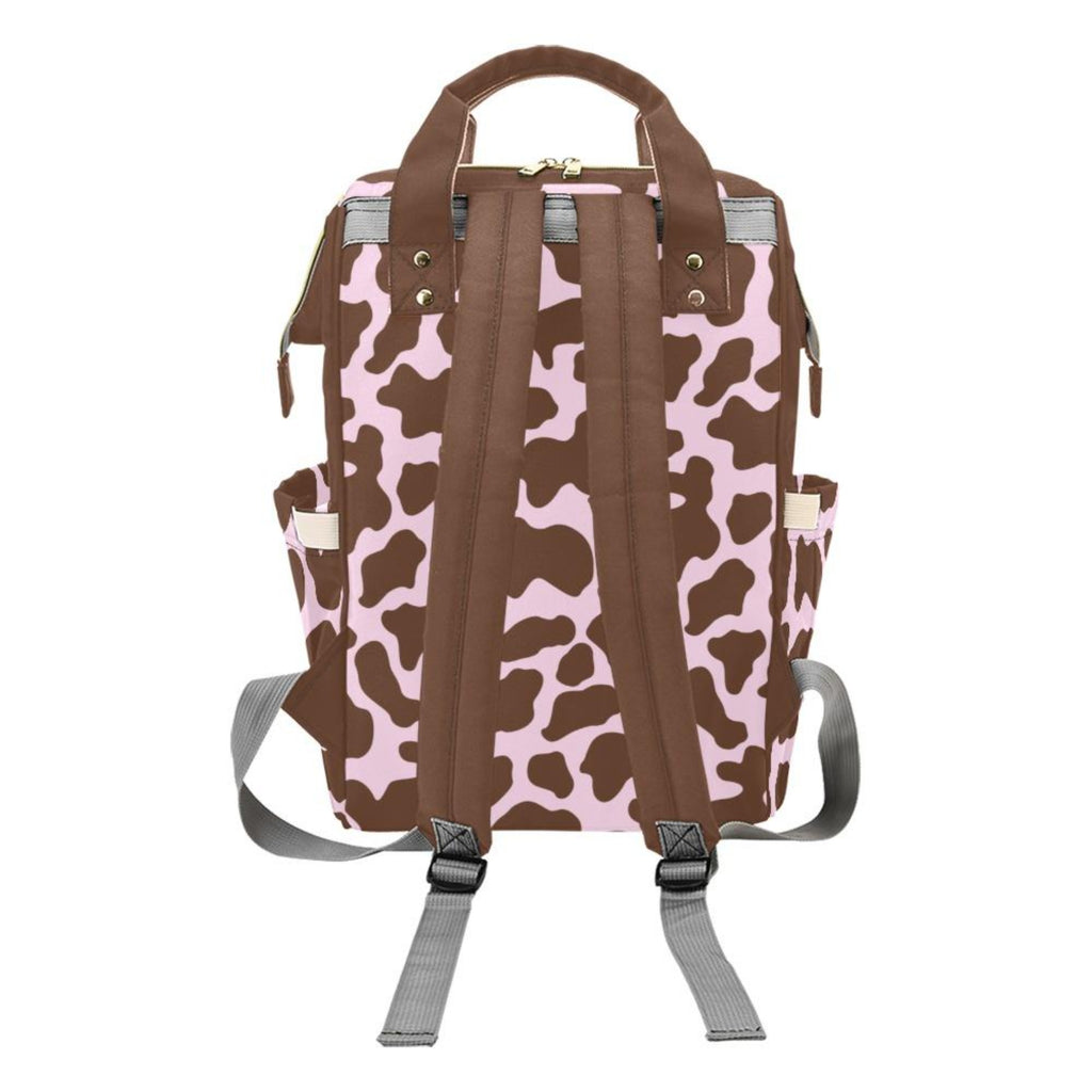 Designer Diaper Bags - Cute Cowgirl With Brown Cow Print On Soft Pink Waterproof Diaper Bag