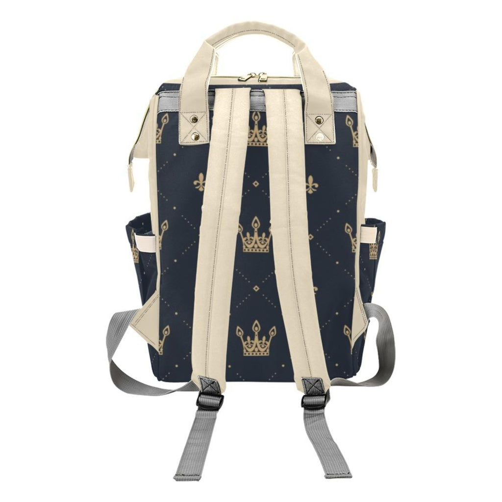 Designer Diaper Bags - Regal Boys Gold Crowns On Black - Waterproof Multi-Function Backpack