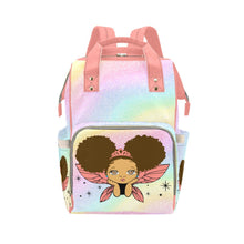 Load image into Gallery viewer, Biracial - Multi-Racial Pretty Eyes Baby Girl Fairy Princess Rainbow Coral Diaper Bag Backpack