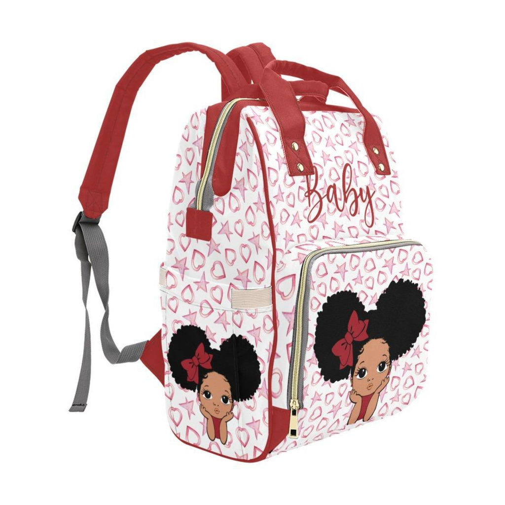 Designer Diaper Bags - African American Baby Girl With Natural Afro Pigtails And Bow With Hearts