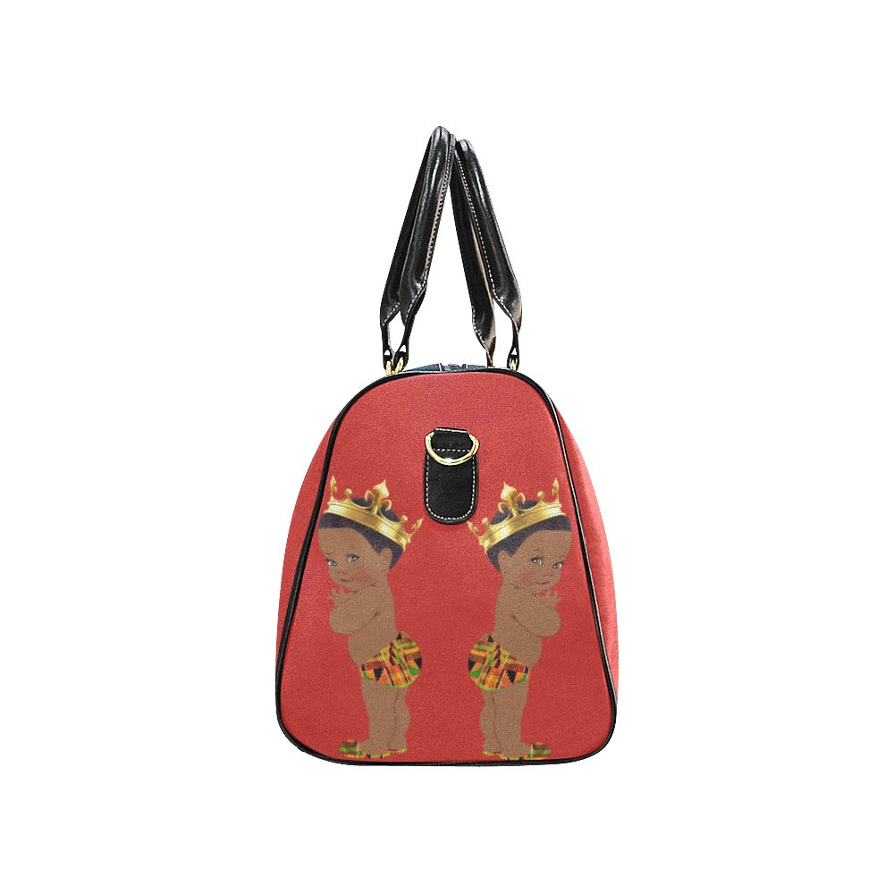 Custom Diaper Tote Bag - Ethnic Super Cute African American Baby Boy King - Dark Red Travel Baby Bag