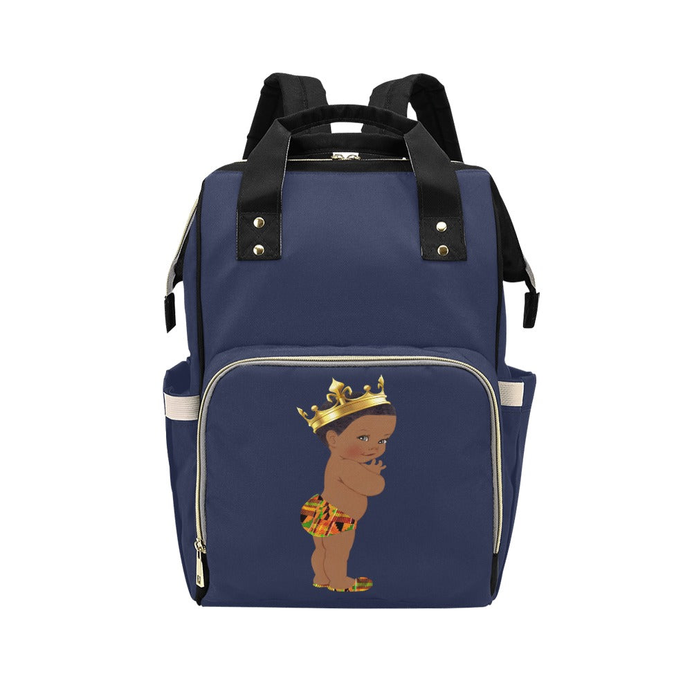 Designer Diaper Bag - Ethnic King African American Baby Boy - Navy Blue Multi-Function Backpack