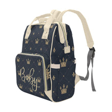 Load image into Gallery viewer, Designer Diaper Bags - Regal Boys Gold Crowns On Black - Waterproof Multi-Function Backpack