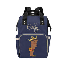 Load image into Gallery viewer, Designer Diaper Bag - Ethnic King African American Baby Boy - Navy Blue Multi-Function Backpack