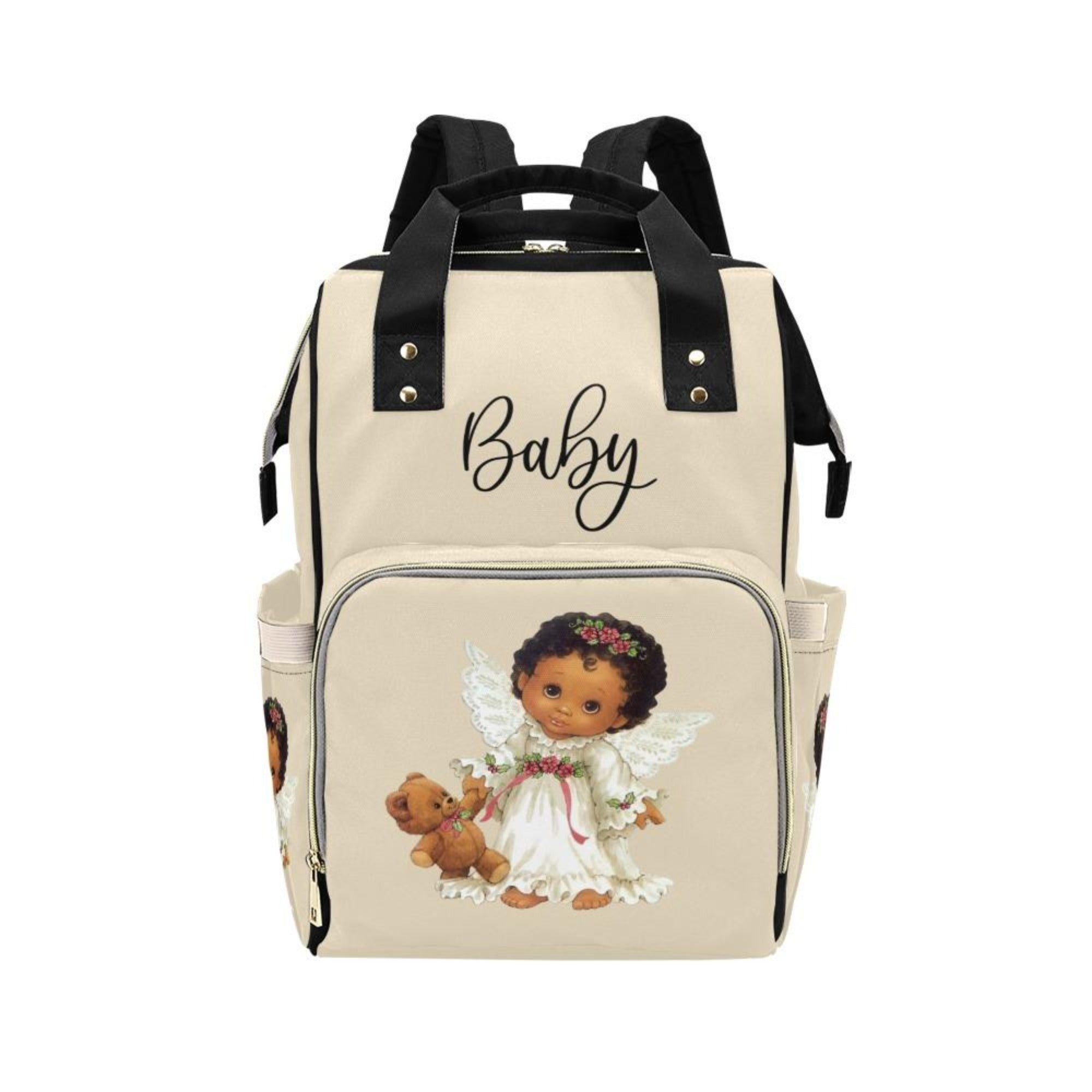 Designer Diaper Bags - Backpack Baby Bag Cutest African American Baby Angel Beige Multi-Function Backpack