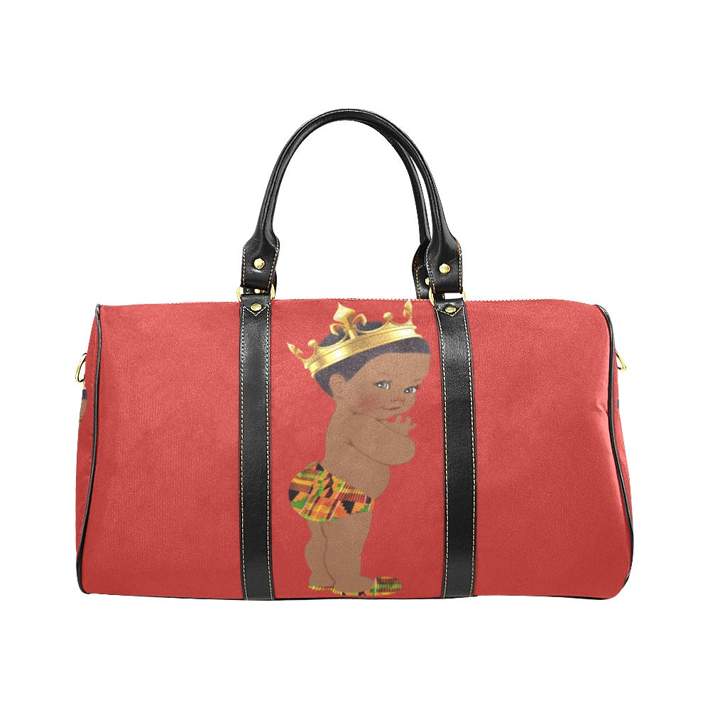 Custom Diaper Tote Bag - Ethnic Super Cute African American Baby Boy King - Dark Red Travel Baby Bag