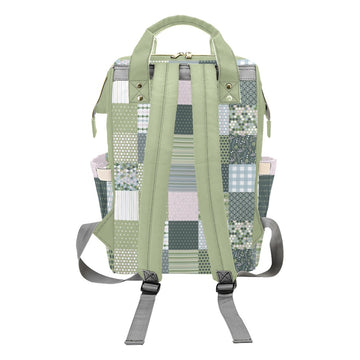 Personalized Patchwork Soft Green With Personalized Name Label Multi-Function Backpack