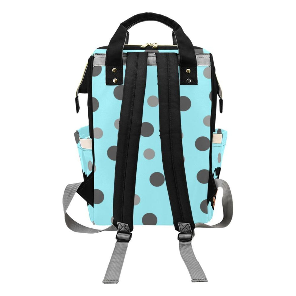 Designer Diaper Bags - African American Baby Girl Electric Blue Polka Dots Bow And Natural Curls Multi-Function Backpack